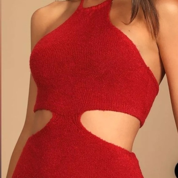 Lulu’s Lush for Life Red Cutout Halter Knit Midi Dress size small - Picture 14 of 14